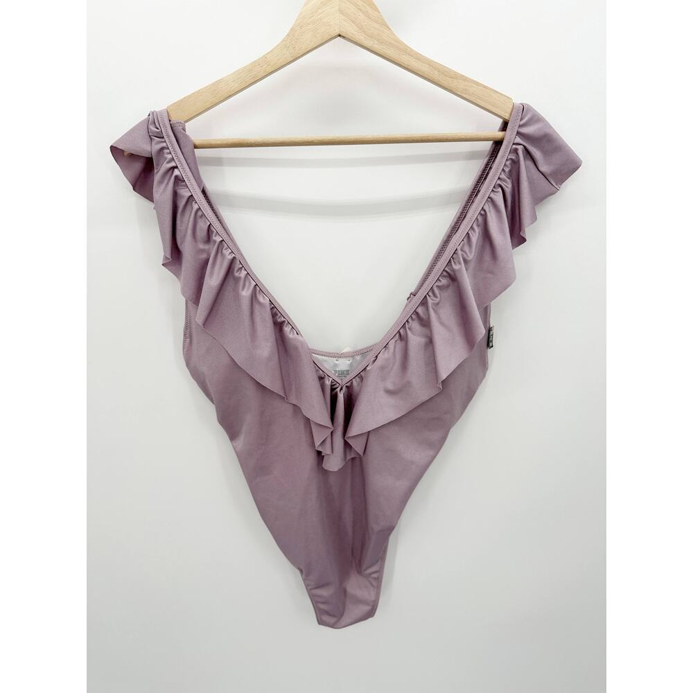 Victoria's Secret Womens Purple Ruffle Deep V Bathing Suit Sz M‎ NWT Swimsuit